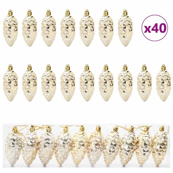 vidaXL Vianočná guľa z ihličia 40 pcs Zlatá Plast – Obrázok 2