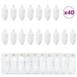 vidaXL Vianočná guľa z ihličia 40 pcs Biela Plast – Obrázok 2