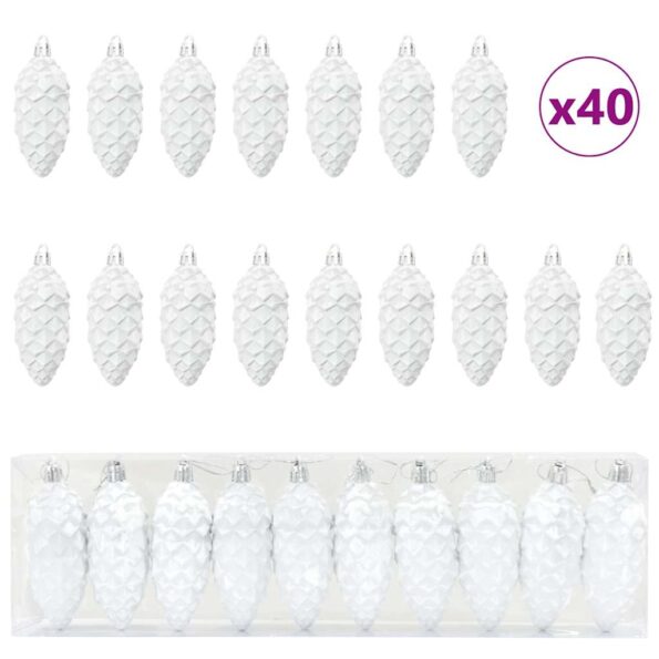 vidaXL Vianočná guľa z ihličia 40 pcs Biela Plast – Obrázok 2