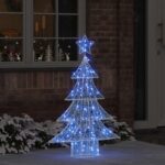 vidaXL Vianočný stromček s 100 LED-i Modrá 120 cm Akryl – Obrázok 8