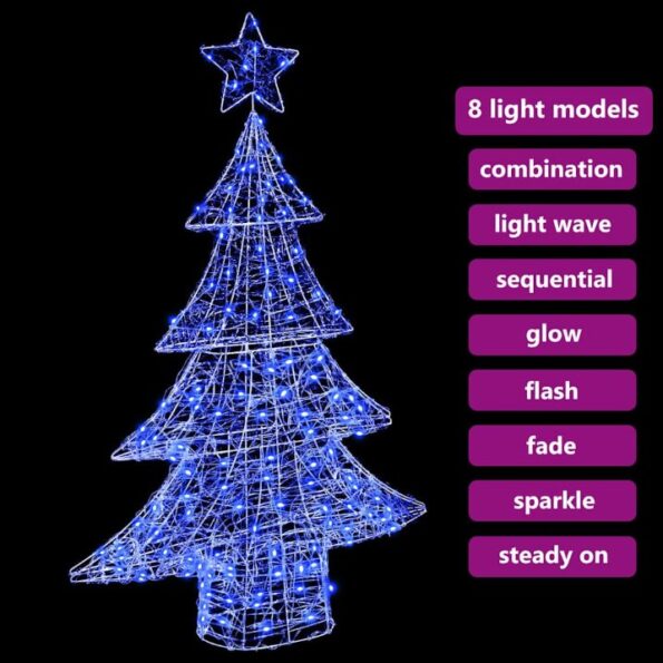 vidaXL Vianočný stromček s 100 LED-i Modrá 120 cm Akryl – Obrázok 7