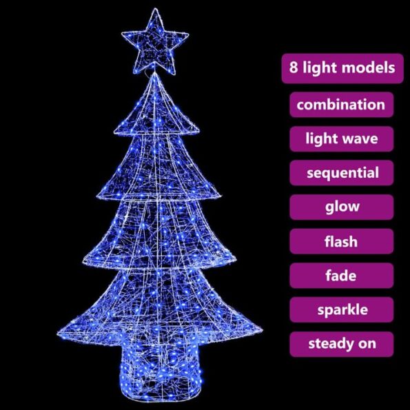 vidaXL Vianočný stromček s 160 LED-i Modrá 150 cm Akryl – Obrázok 7