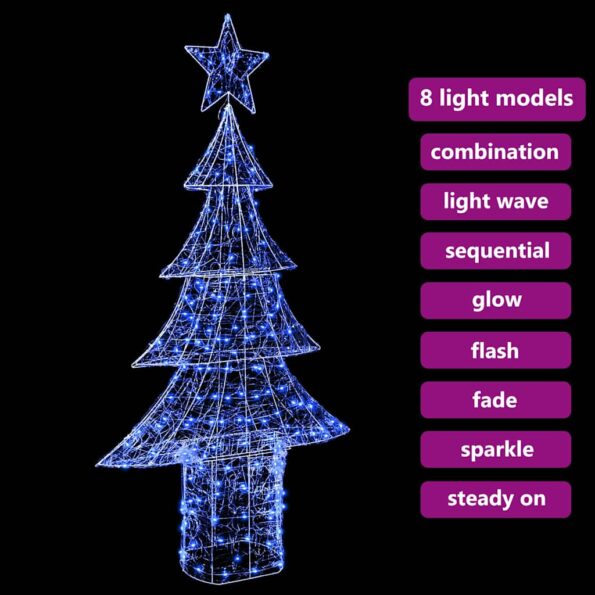 vidaXL Vianočný stromček s 240 LED-i Modrá 180 cm Akryl – Obrázok 7