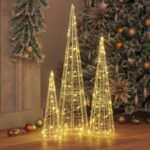 vidaXL Vianočný stromček 3 pcs Teplá biela 20 x 20 x 80 cm Akryl – Obrázok 3