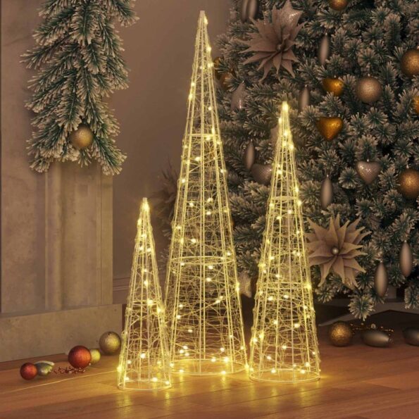 vidaXL Vianočný stromček 3 pcs Teplá biela 20 x 20 x 80 cm Akryl – Obrázok 3