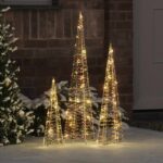 vidaXL Vianočný stromček 3 pcs Teplá biela 20 x 20 x 80 cm PET – Obrázok 9