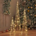 vidaXL Vianočný stromček 3 pcs Teplá biela 20 x 20 x 80 cm PET – Obrázok 10