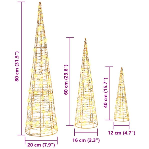 vidaXL Vianočný stromček 3 pcs Teplá biela 20 x 20 x 80 cm PET – Obrázok 8