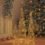 vidaXL Vianočný stromček 3 pcs Teplá biela 20 x 20 x 80 cm Ratan – Obrázok 3