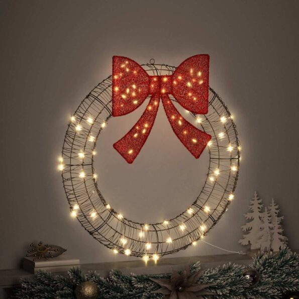 vidaXL Veniec s 80 LED-i Teplá biela 90 x 90 x 9 cm Ratan – Obrázok 9
