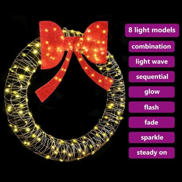 vidaXL Veniec s 150 LED-i Teplá biela 121 x 121 x 10 cm Ratan – Obrázok 7