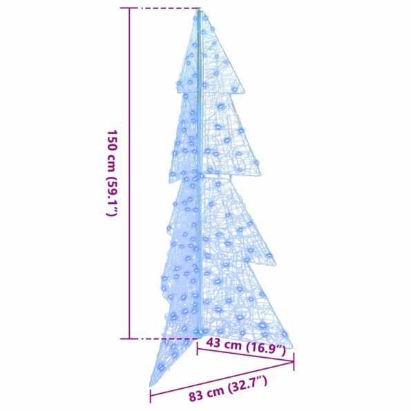 vidaXL Vianočný stromček s 160 LED-i Modrá 150 cm Akryl – Obrázok 8