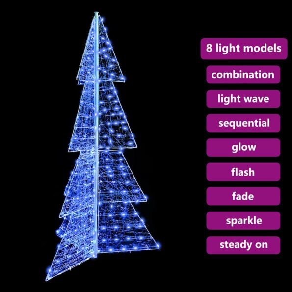 vidaXL Vianočný stromček s 240 LED-i Modrá 180 cm Akryl – Obrázok 7