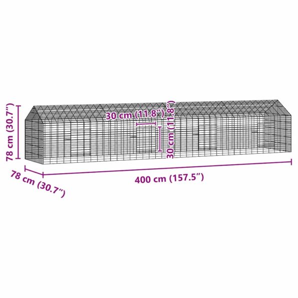 vidaXL Klietka pre králiky Strieborná 400 x 78 x 78 cm – Obrázok 11