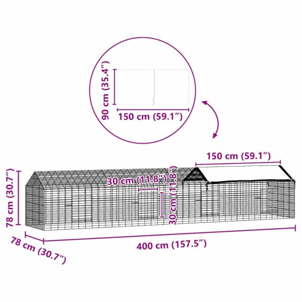 vidaXL Klietka pre králiky Strieborná 400 x 78 x 78 cm – Obrázok 12