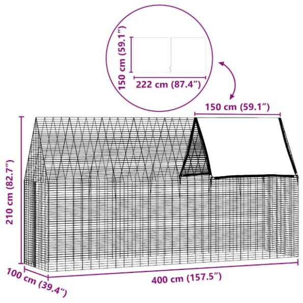vidaXL Klietka pre králiky Strieborná 400 x 100 x 210 cm – Obrázok 12