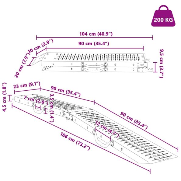 vidaXL Nakladacia rampy Strieborná 185 x 22,5 x 4,5 cm – Obrázok 11