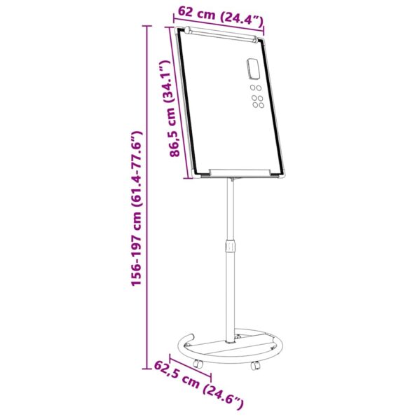 vidaXL Magnetická biela tabuľa Biela a čierna 62 x 62 x 195 cm EPS – Obrázok 11
