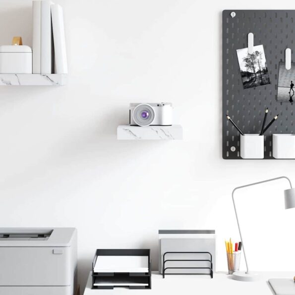 vidaXL Stenná polica Biely mramor 23 x 23,5 x 4 cm Kompozitné drevo – Obrázok 4