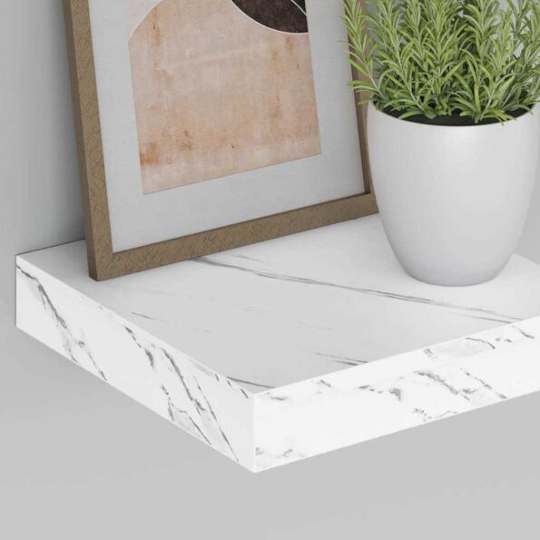 vidaXL Stenná polica Biely mramor 23 x 23,5 x 4 cm Kompozitné drevo – Obrázok 5