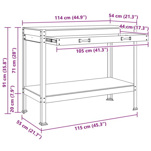 vidaXL Pracovný stôl Čierny 114 x 54 x 91 cm Spracované drevo a kov – Obrázok 10