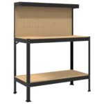 vidaXL Pracovný stôl Čierny 114 x 54 x 145 cm Spracované drevo a kov – Obrázok 2