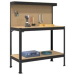 vidaXL Pracovný stôl Čierny 114 x 54 x 145 cm Spracované drevo a kov – Obrázok 3