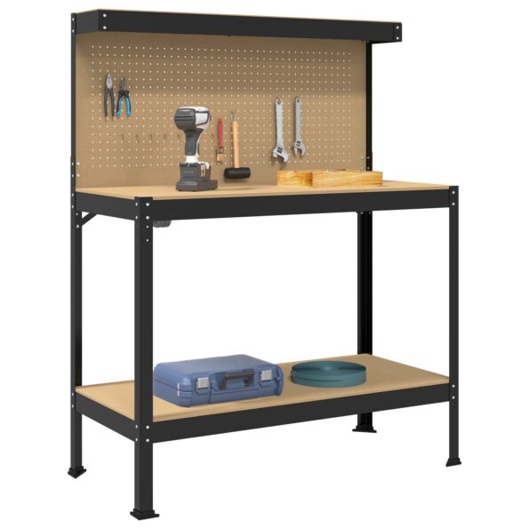 vidaXL Pracovný stôl Čierny 114 x 54 x 145 cm Spracované drevo a kov – Obrázok 3