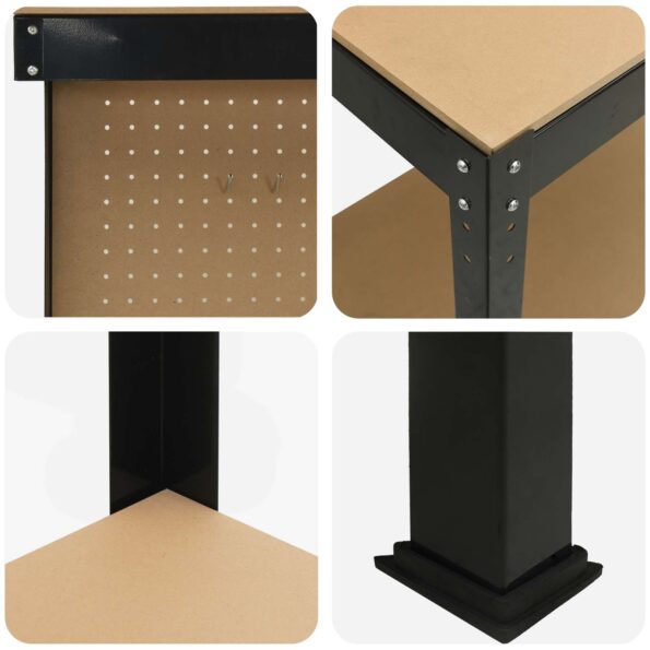 vidaXL Pracovný stôl Čierny 114 x 54 x 145 cm Spracované drevo a kov – Obrázok 8
