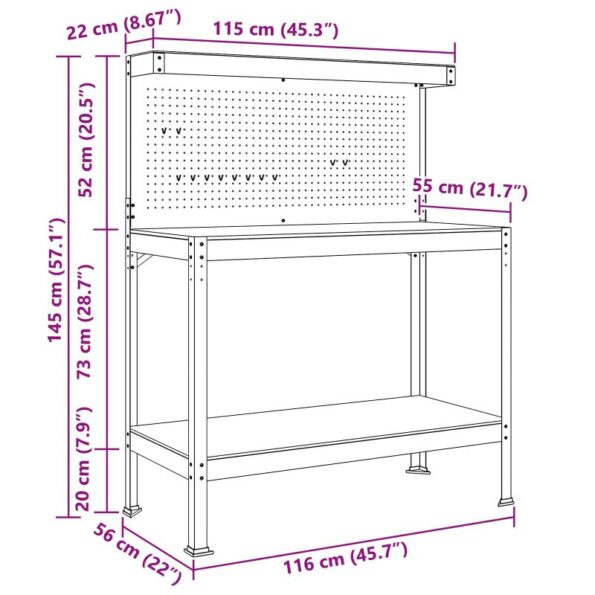 vidaXL Pracovný stôl Čierny 114 x 54 x 145 cm Spracované drevo a kov – Obrázok 9