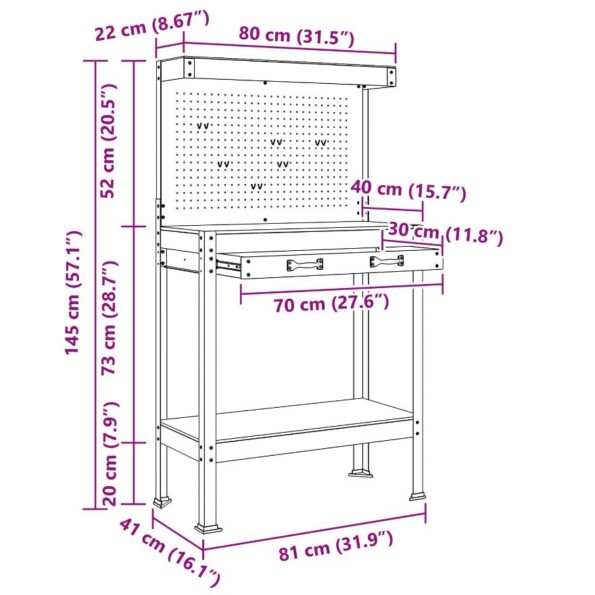 vidaXL Pracovný stôl Čierny 81 x 41 x 145 cm Spracované drevo a kov – Obrázok 12