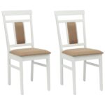 vidaXL Jedálenská stolička 2 pcs Biela a hnedá Masívne drevo – Obrázok 2