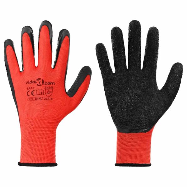vidaXL Pracovné rukavice 12 pcs Červená a čierna 10 / xl – Obrázok 2