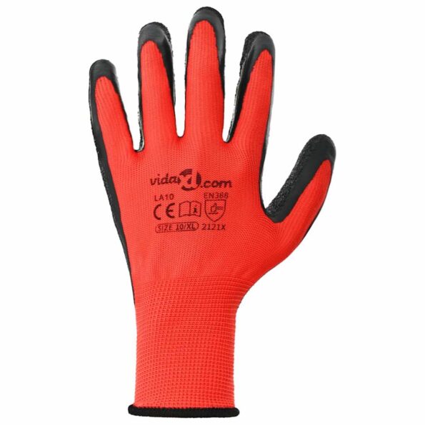 vidaXL Pracovné rukavice 12 pcs Červená a čierna 10 / xl – Obrázok 6