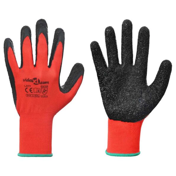 vidaXL Pracovné rukavice 12 pcs Červená a čierna 11 / XXL – Obrázok 2