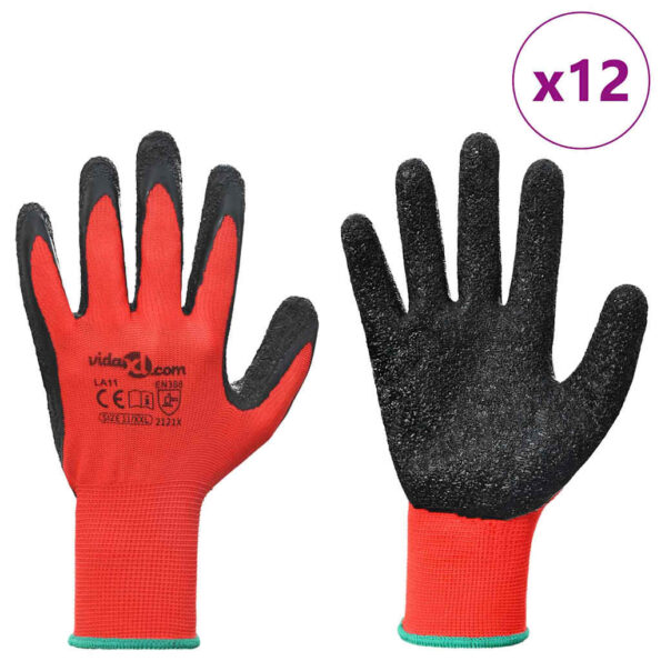 vidaXL Pracovné rukavice 12 pcs Červená a čierna 11 / XXL – Obrázok 3