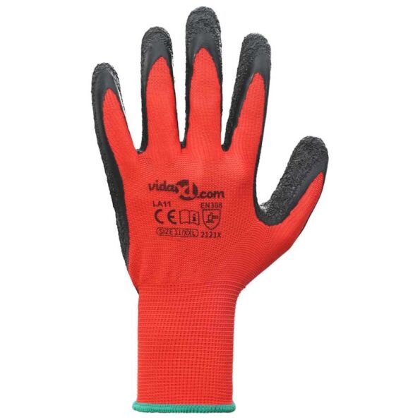 vidaXL Pracovné rukavice 12 pcs Červená a čierna 11 / XXL – Obrázok 6
