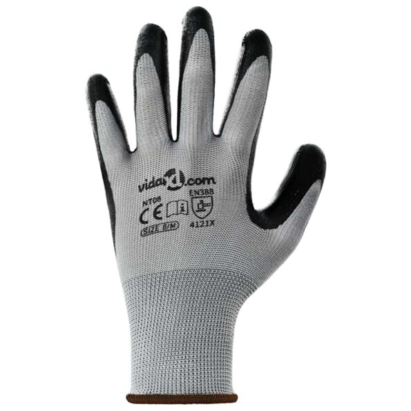 vidaXL Pracovné rukavice 12 pcs Šedá a čierna 8 / m Polyester – Obrázok 6