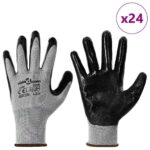 vidaXL Pracovné rukavice 24 pcs Šedá a čierna 8 / m Polyester – Obrázok 3