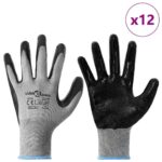 vidaXL Pracovné rukavice 12 pcs Šedá a čierna 9 / l Polyester – Obrázok 3