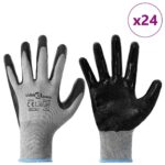 vidaXL Pracovné rukavice 24 pcs Šedá a čierna 9 / l Polyester – Obrázok 3