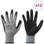 vidaXL Pracovné rukavice 12 pcs Šedá a čierna 10 / xl Polyester – Obrázok 3