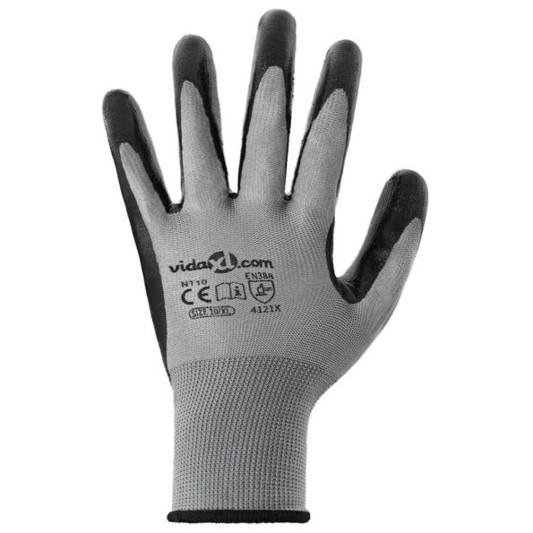 vidaXL Pracovné rukavice 12 pcs Šedá a čierna 10 / xl Polyester – Obrázok 5