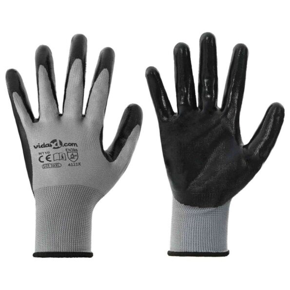 vidaXL Pracovné rukavice 24 pcs Šedá a čierna 10 / xl Polyester – Obrázok 2