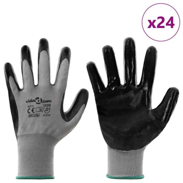 vidaXL Pracovné rukavice 24 pcs Šedá a čierna 11 / XXL Polyester – Obrázok 3
