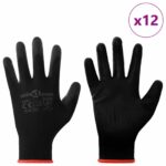 vidaXL Pracovné rukavice 12 pcs Čierna 7 / S Polyester – Obrázok 2