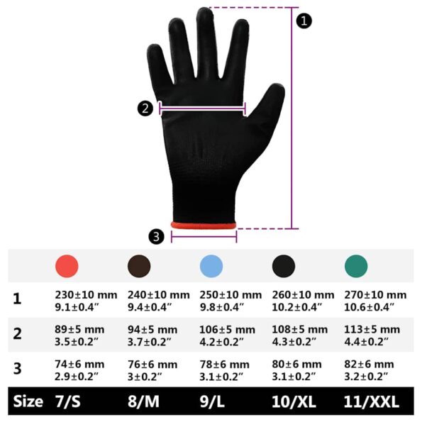 vidaXL Pracovné rukavice 24 pcs Čierna 7 / S Polyester – Obrázok 10