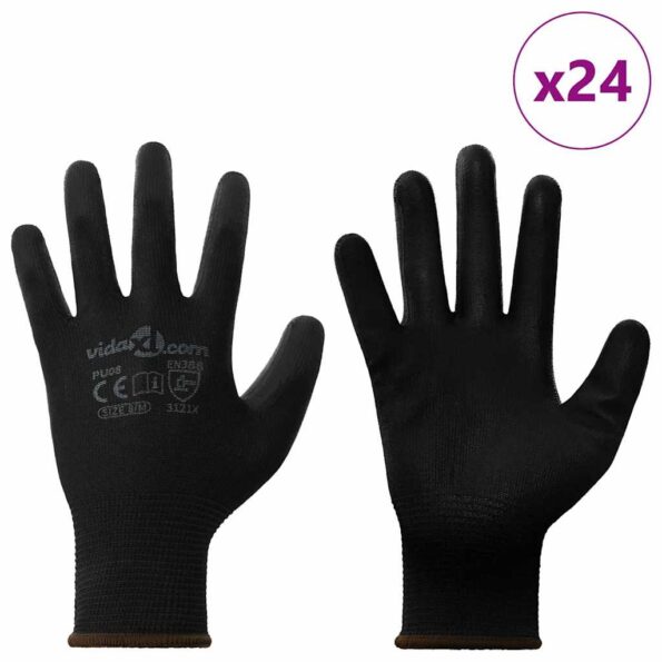 vidaXL Pracovné rukavice 24 pcs Čierna 8 / m Polyester – Obrázok 2