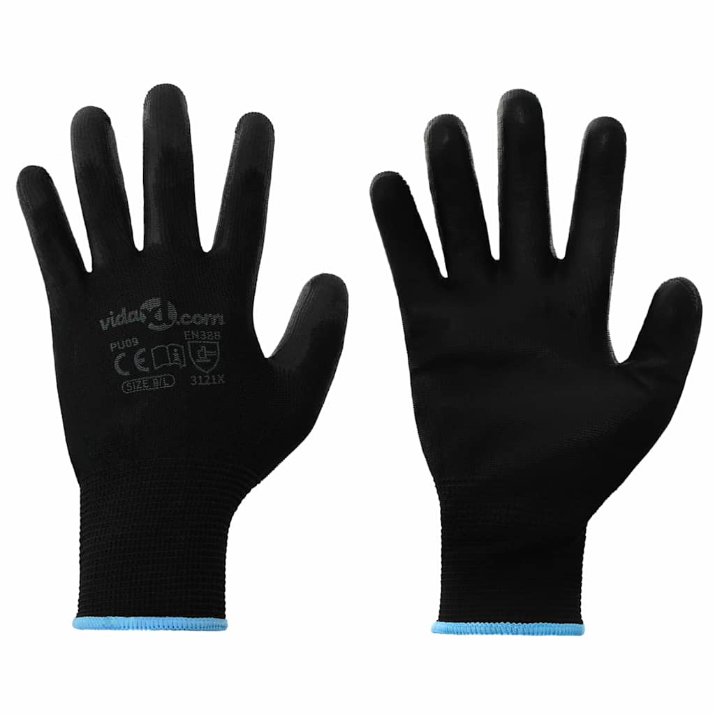 42020715_1.jpg vidaXL Pracovné rukavice 24 pcs Čierna 9 / l Polyester – Obrázok 1
