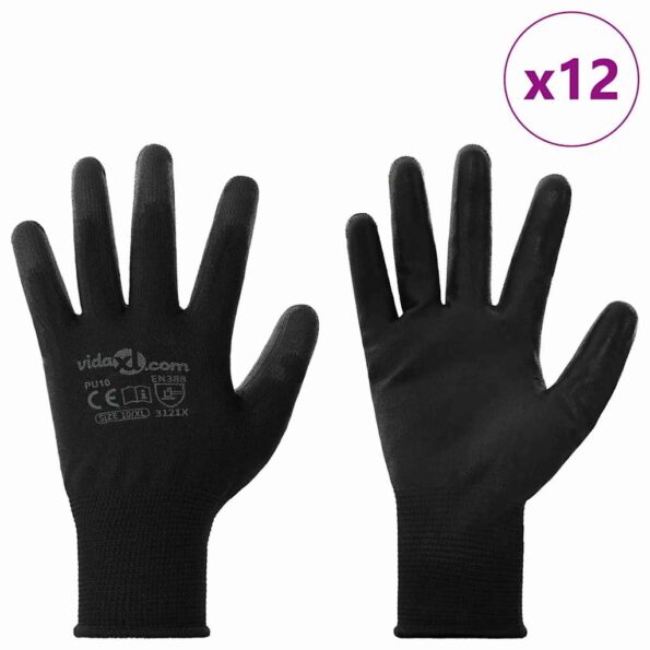 vidaXL Pracovné rukavice 12 pcs Čierna 10 / xl Polyester – Obrázok 2